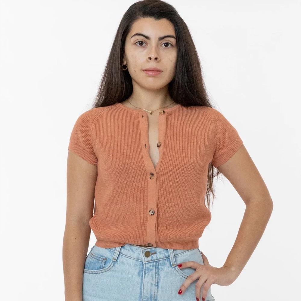 Los Angeles apparel Cotton Raglan Short Sleeve Cropped Sweater